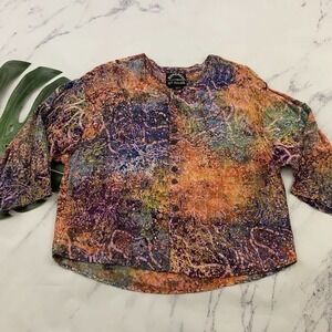 Synergy Art Threads Womens Vintage Top Size S/M Purple Pink Colorful Lagenlook